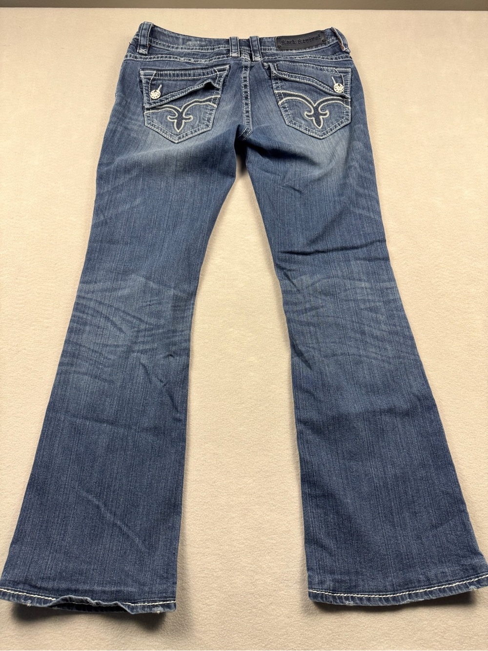 Rock Revival Johanna Women's Bootcut Blue Embroidered Pocket Jeans Size 31